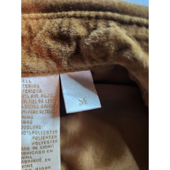 Apart Suede Trucker Jacket Brown Button Up Shirt Womens Size M Pig Leather - Picture 9 of 11